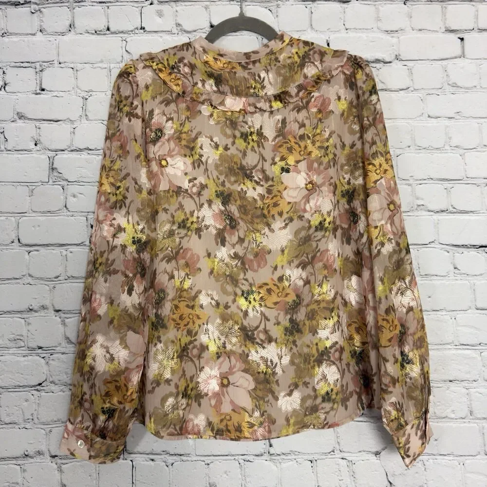 Anthropologie Greylin Bella Yoke Button Front Floral Jacquard Blouse Women's L - Picture 7 of 13